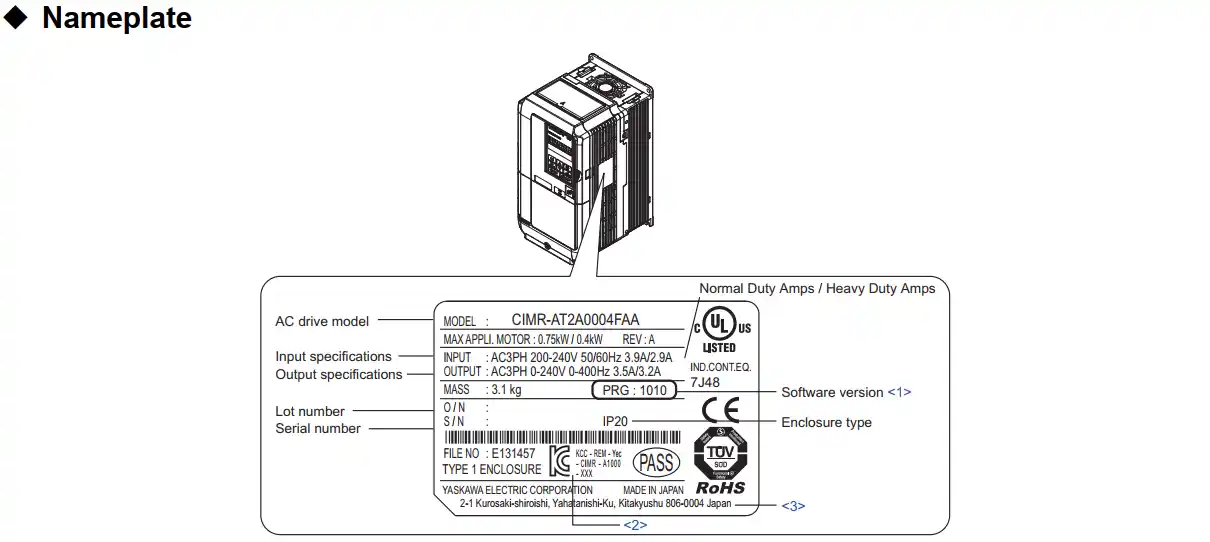 Tài liệu hướng dẫn Biến tần Yaskawa A1000 7 Nameplate A1000 Yaskawa